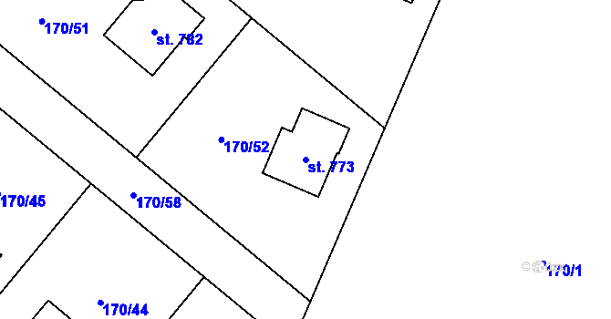 Parcela st. 773 v KÚ Bystřec, Katastrální mapa