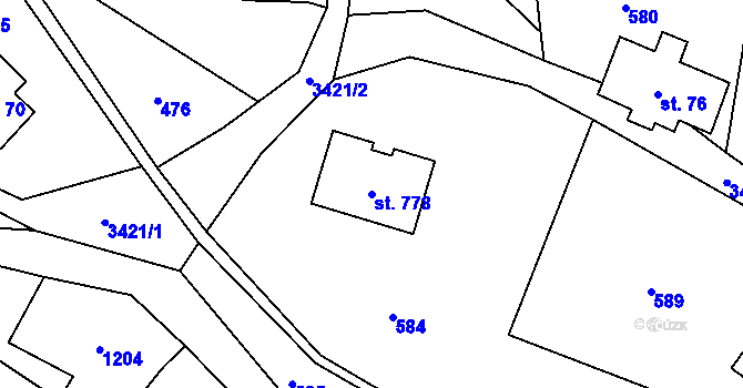 Parcela st. 778 v KÚ Bystřec, Katastrální mapa