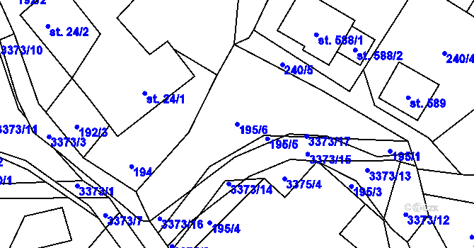 Parcela st. 195/6 v KÚ Bystřec, Katastrální mapa