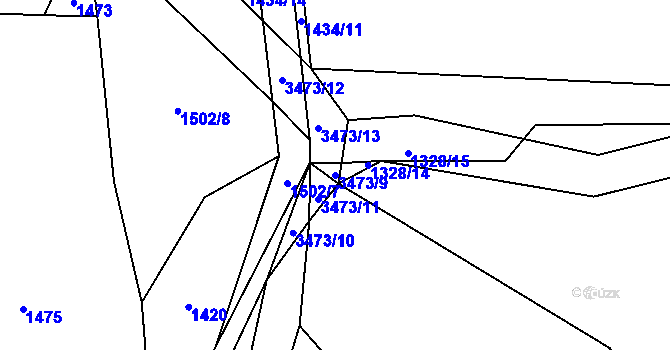 Parcela st. 3473/9 v KÚ Bystřec, Katastrální mapa