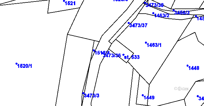 Parcela st. 3473/36 v KÚ Bystřec, Katastrální mapa