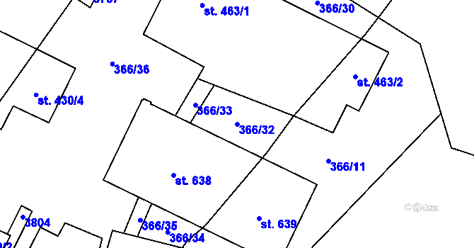 Parcela st. 366/32 v KÚ Bystřec, Katastrální mapa
