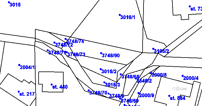 Parcela st. 3748/90 v KÚ Bystřec, Katastrální mapa