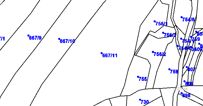 Parcela st. 667/11 v KÚ Bystřec, Katastrální mapa