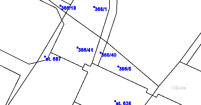Parcela st. 366/40 v KÚ Bystřec, Katastrální mapa