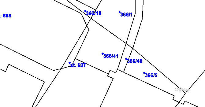 Parcela st. 366/41 v KÚ Bystřec, Katastrální mapa