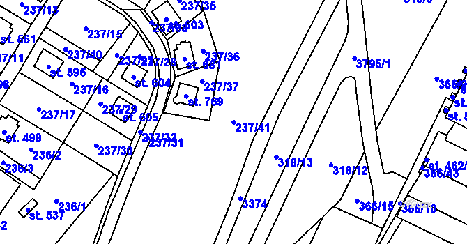 Parcela st. 237/41 v KÚ Bystřec, Katastrální mapa
