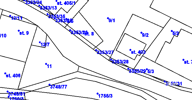 Parcela st. 3353/27 v KÚ Bystřec, Katastrální mapa