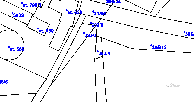 Parcela st. 393/4 v KÚ Bystřec, Katastrální mapa