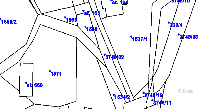 Parcela st. 3748/89 v KÚ Bystřec, Katastrální mapa