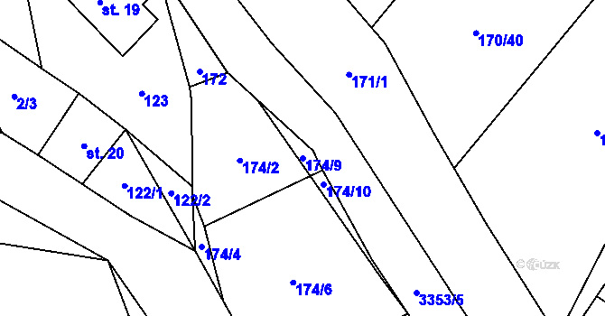 Parcela st. 174/9 v KÚ Bystřec, Katastrální mapa