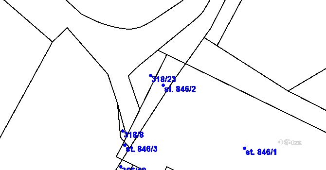 Parcela st. 846/2 v KÚ Bystřec, Katastrální mapa