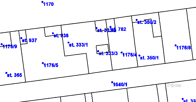 Parcela st. 333/3 v KÚ Bystřice u Benešova, Katastrální mapa