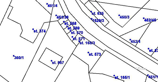 Parcela st. 165/3 v KÚ Bystřice u Benešova, Katastrální mapa