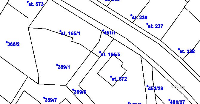 Parcela st. 165/5 v KÚ Bystřice u Benešova, Katastrální mapa