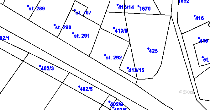 Parcela st. 292 v KÚ Bystřice u Benešova, Katastrální mapa