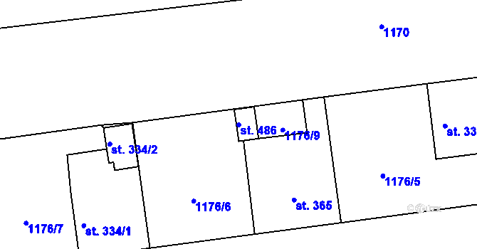 Parcela st. 486 v KÚ Bystřice u Benešova, Katastrální mapa