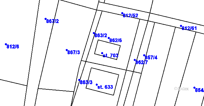 Parcela st. 703 v KÚ Bystřice u Benešova, Katastrální mapa