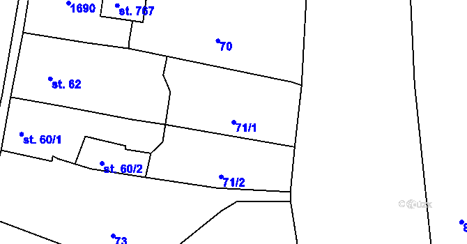 Parcela st. 71/1 v KÚ Bystřice u Benešova, Katastrální mapa