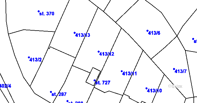 Parcela st. 413/12 v KÚ Bystřice u Benešova, Katastrální mapa