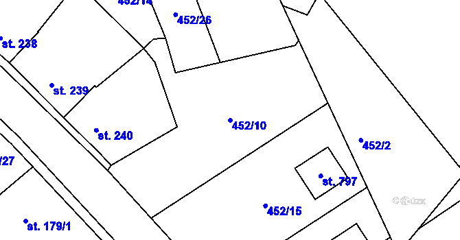 Parcela st. 452/10 v KÚ Bystřice u Benešova, Katastrální mapa