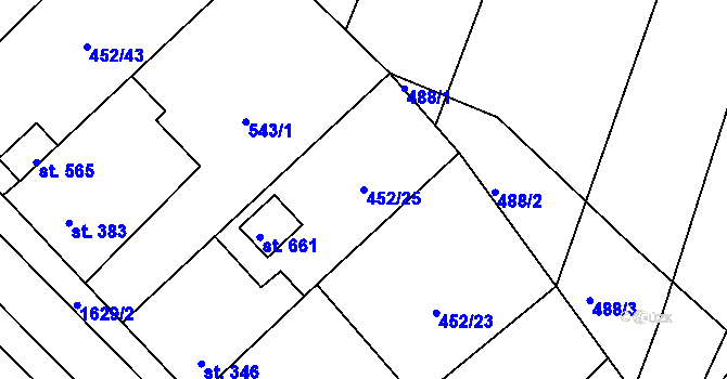 Parcela st. 452/25 v KÚ Bystřice u Benešova, Katastrální mapa