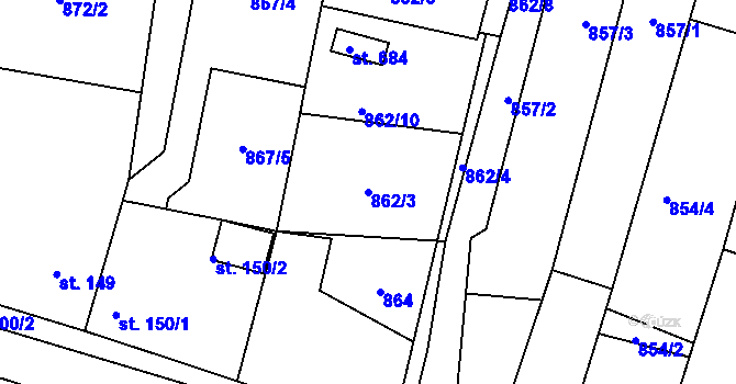 Parcela st. 862/3 v KÚ Bystřice u Benešova, Katastrální mapa