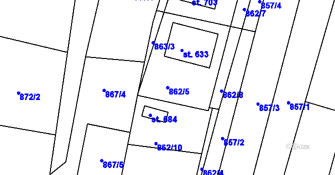 Parcela st. 862/5 v KÚ Bystřice u Benešova, Katastrální mapa