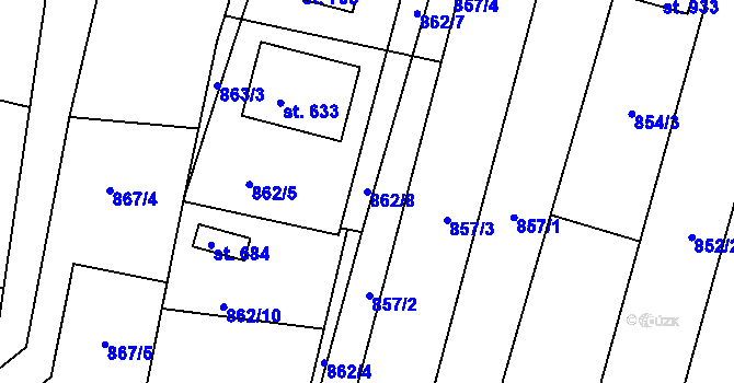 Parcela st. 862/8 v KÚ Bystřice u Benešova, Katastrální mapa