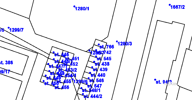 Parcela st. 742 v KÚ Bystřice u Benešova, Katastrální mapa