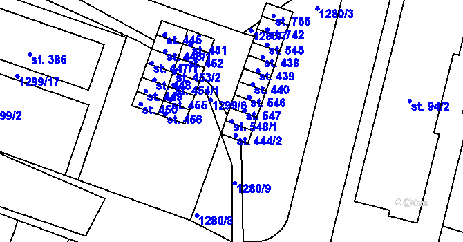 Parcela st. 548/1 v KÚ Bystřice u Benešova, Katastrální mapa