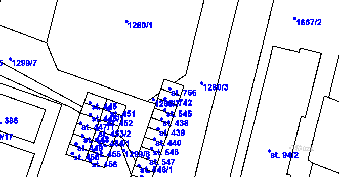 Parcela st. 766 v KÚ Bystřice u Benešova, Katastrální mapa