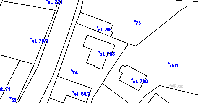 Parcela st. 785 v KÚ Bystřice u Benešova, Katastrální mapa