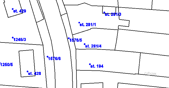 Parcela st. 281/4 v KÚ Bystřice u Benešova, Katastrální mapa