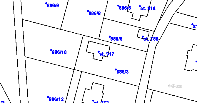 Parcela st. 917 v KÚ Bystřice u Benešova, Katastrální mapa