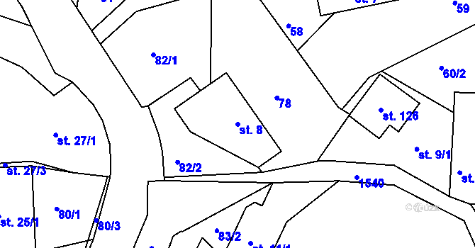 Parcela st. 8 v KÚ Jinošice, Katastrální mapa