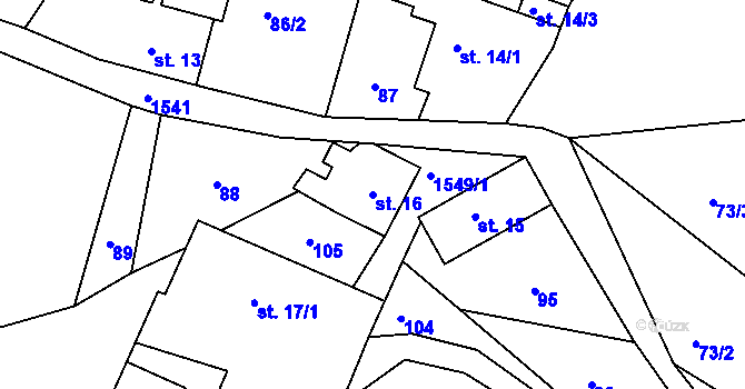 Parcela st. 16 v KÚ Jinošice, Katastrální mapa