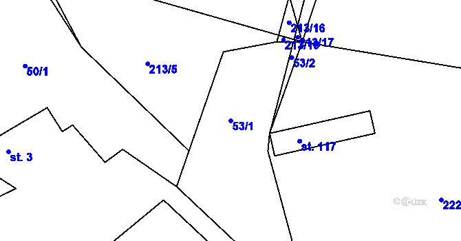 Parcela st. 53/1 v KÚ Jinošice, Katastrální mapa