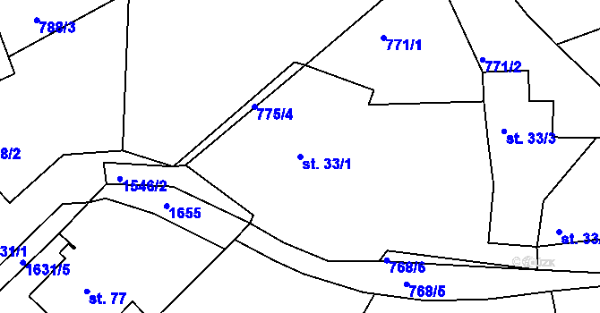 Parcela st. 33/1 v KÚ Jírovice, Katastrální mapa