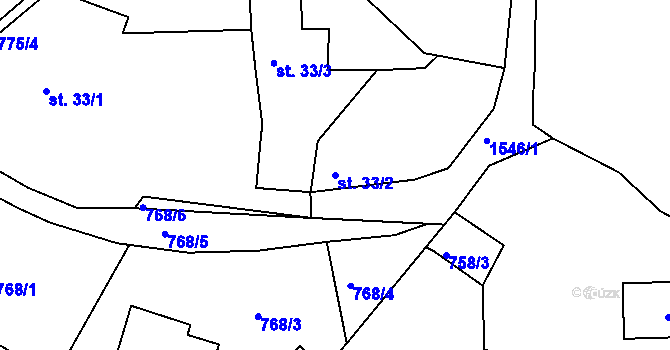 Parcela st. 33/2 v KÚ Jírovice, Katastrální mapa