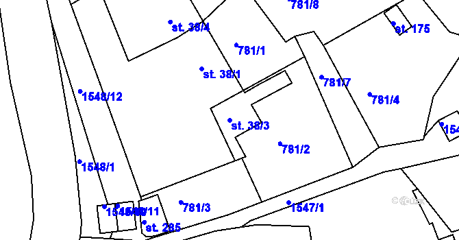 Parcela st. 38/3 v KÚ Jírovice, Katastrální mapa