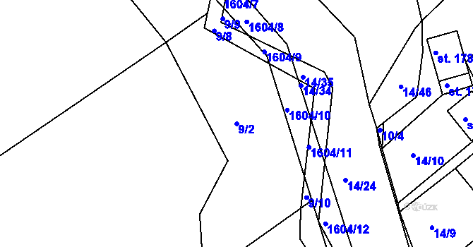 Parcela st. 9/2 v KÚ Jírovice, Katastrální mapa