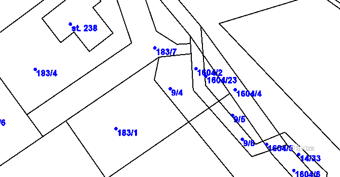 Parcela st. 9/4 v KÚ Jírovice, Katastrální mapa