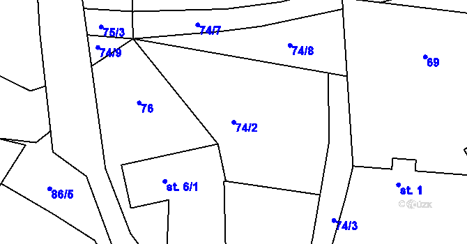 Parcela st. 74/2 v KÚ Jírovice, Katastrální mapa