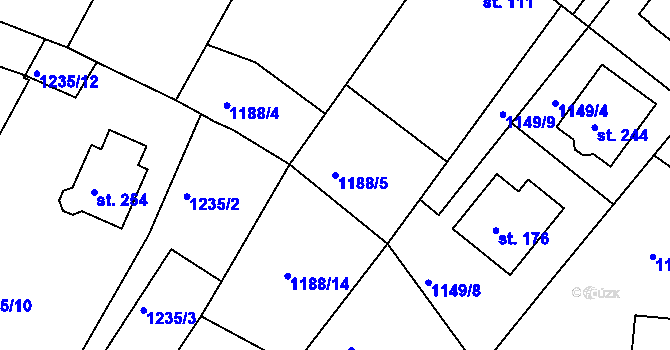 Parcela st. 1188/5 v KÚ Jírovice, Katastrální mapa