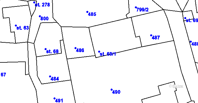 Parcela st. 69/1 v KÚ Líšno, Katastrální mapa