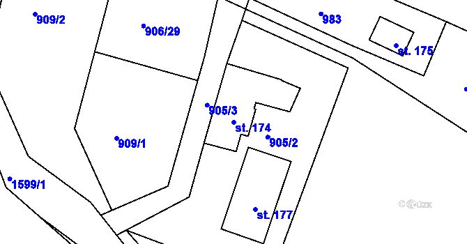 Parcela st. 174 v KÚ Líšno, Katastrální mapa