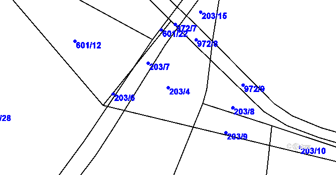 Parcela st. 203/4 v KÚ Líšno, Katastrální mapa