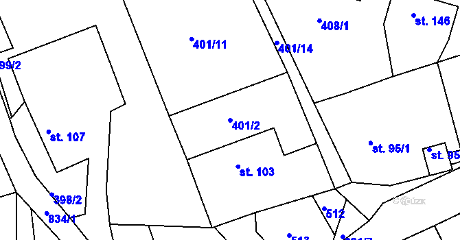 Parcela st. 401/2 v KÚ Líšno, Katastrální mapa