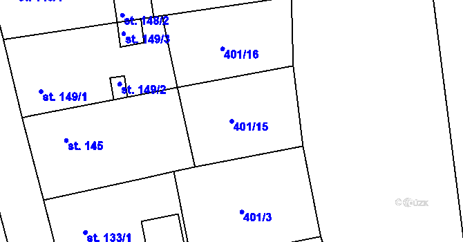 Parcela st. 401/15 v KÚ Líšno, Katastrální mapa